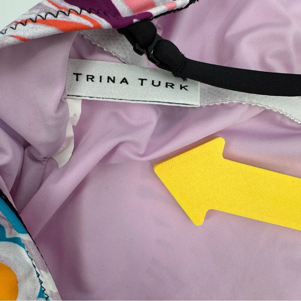 Trina Turk Swimsuit Seychelles Print Black No Size Tag Halter 1 Pc Low Back READ